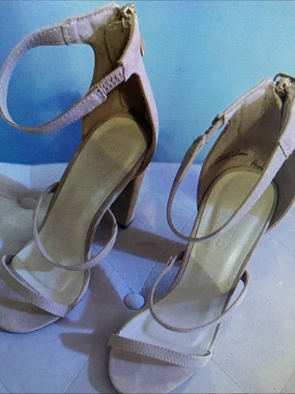 Women's Nude Strappy High Heel Sandals - Ankle Strap